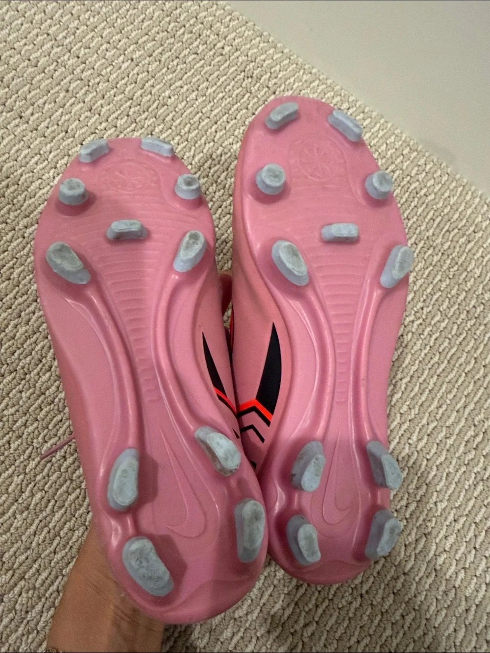 Nike Girls Pink Athletic Cleats with Orange Swoosh Size 1Y